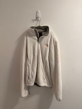 The North Face Cream Fuzzy Half-Zip with Pink Logo